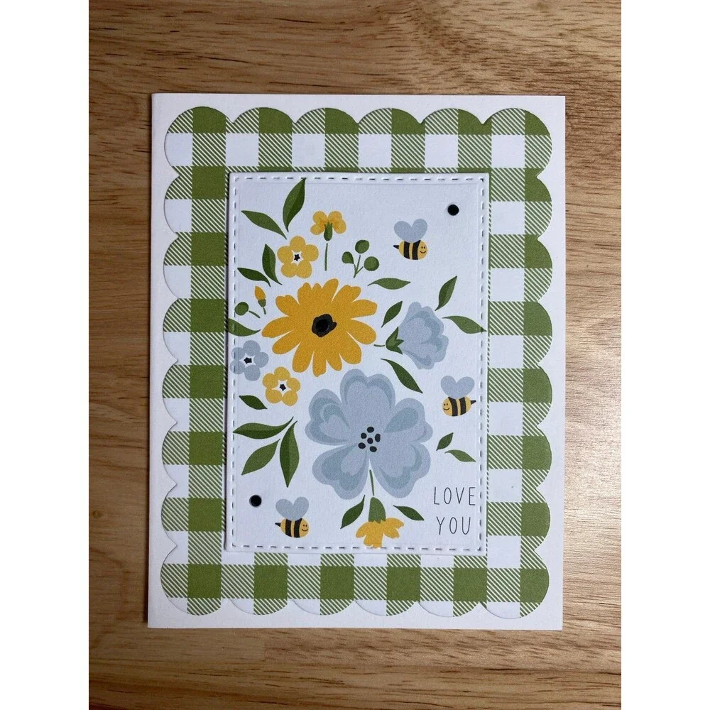Bee & Flowers Greeting Card – Handmade A2 Card – All Occasion Blank Card